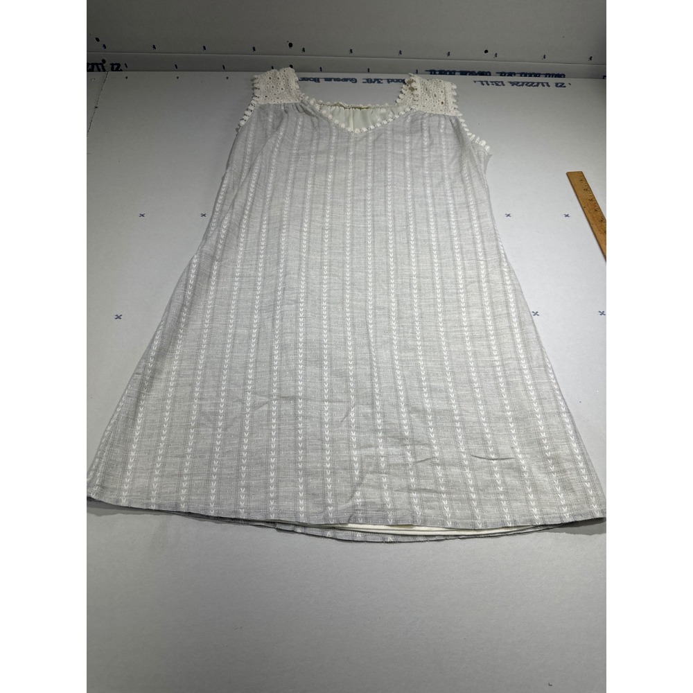 Solitaire Womens Gray White Striped Crochet Lace Trim Cotton Shift Dress Large